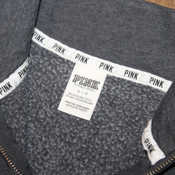 PINK * Victoria's Secret Gray Size SMALL Half Zip Mock Neck Sweatshirt - Picture 7 of 8